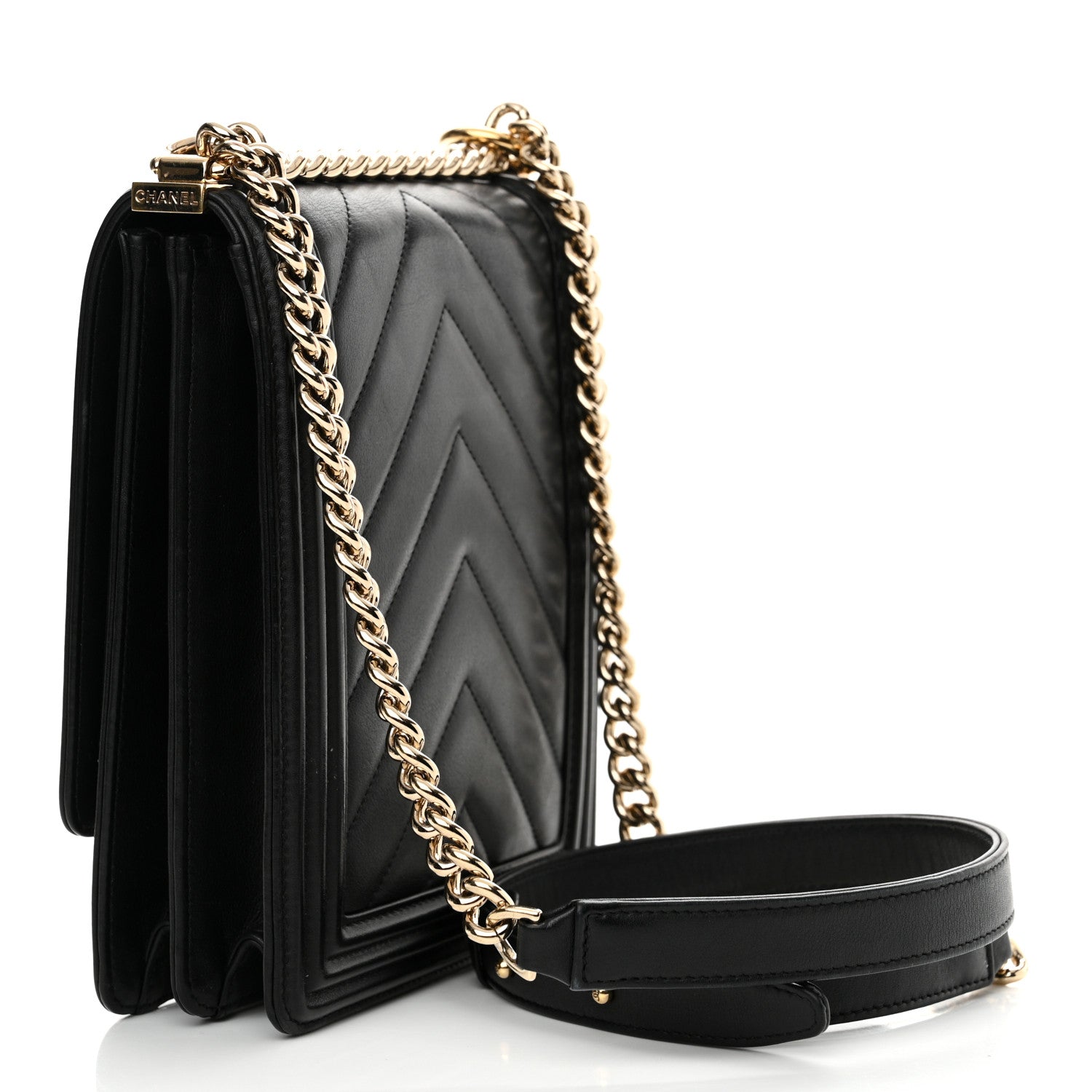 Chanel Calfskin Chrevron Quilted North South Boy Flap Black 3 of 15