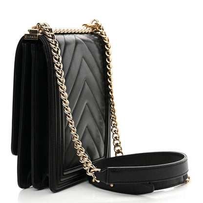 Chanel Calfskin Chrevron Quilted North South Boy Flap Black 3 of 15