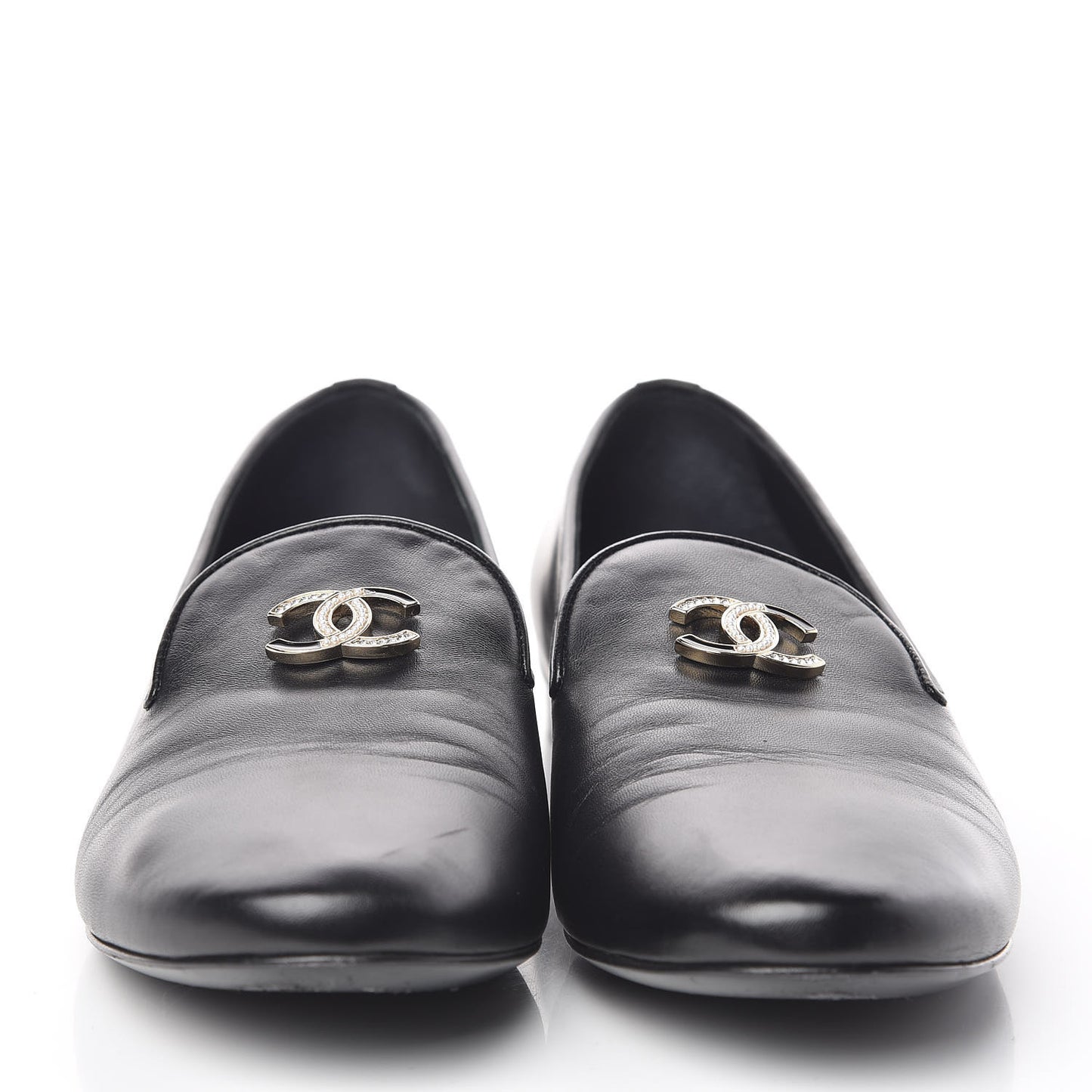 Enamel Pearl Crystal Lambskin Womens CC Mocassin Loafers 42 Black