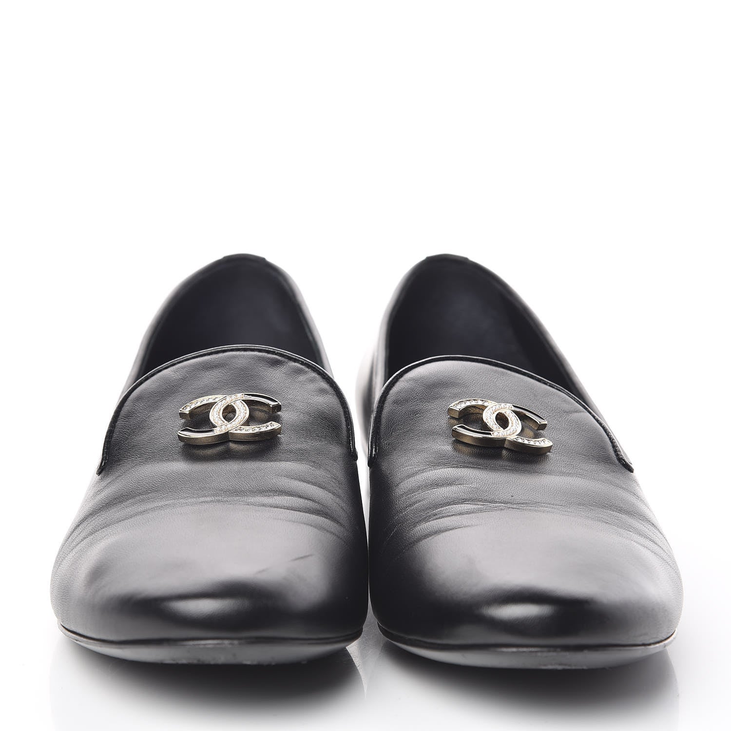 Chanel Enamel Pearl Crystal Lambskin Womens CC Mocassin Loafers 42 Black 2 of 15