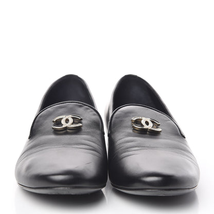 Chanel Enamel Pearl Crystal Lambskin Womens CC Mocassin Loafers 42 Black 2 of 15
