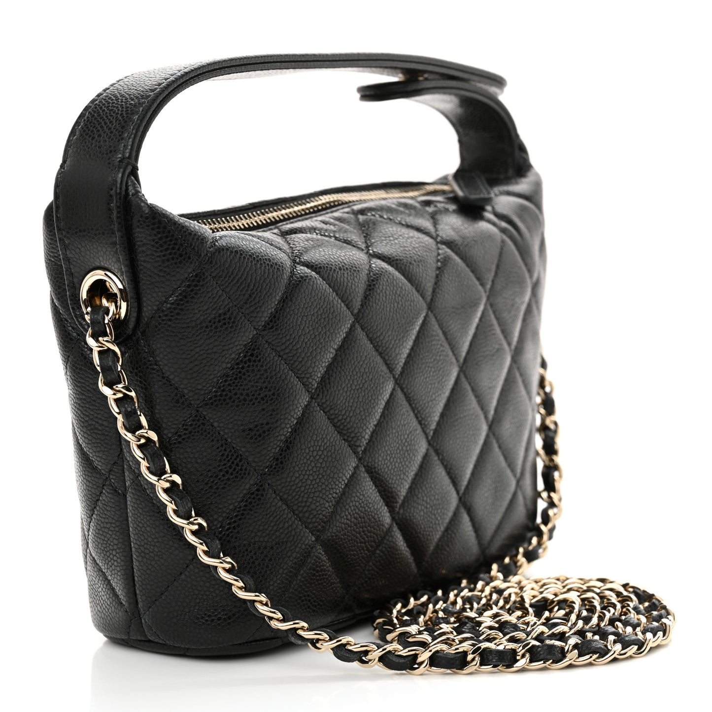 Caviar Quilted Hobo Clutch With Chain Black