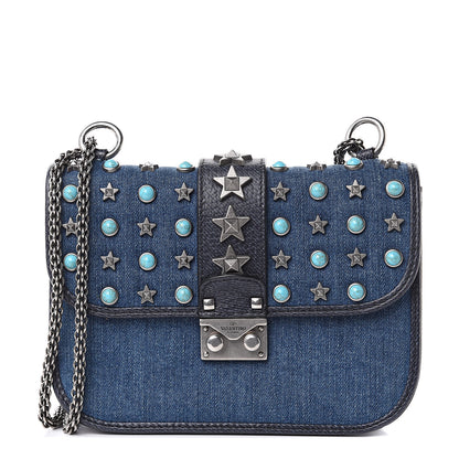 Valentino Garavani Denim Star Studded Small Lock Flap Blue 1 of 9
