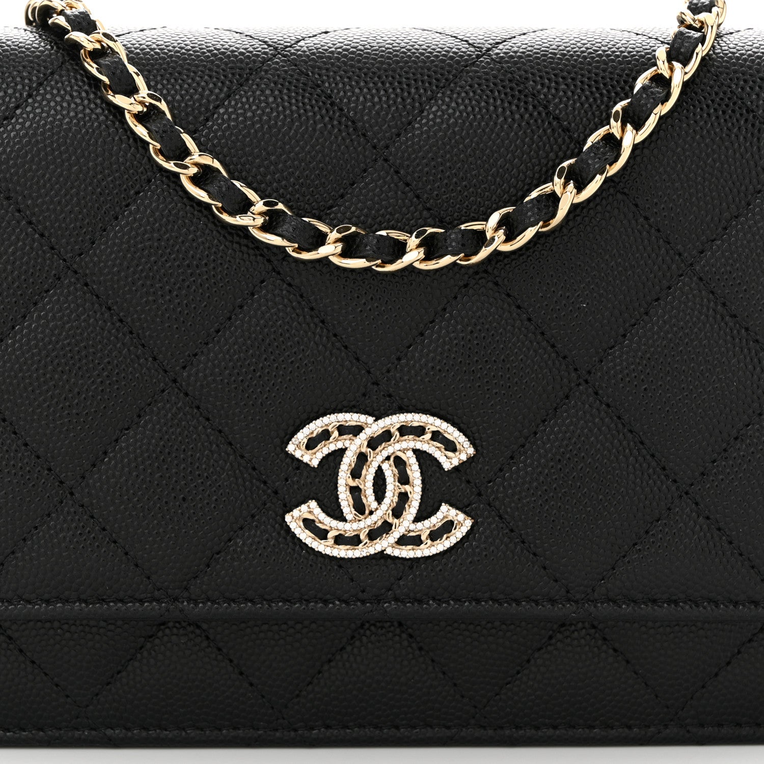 Chanel Caviar Quilted Crystal CC Wallet On Chain WOC Black 9 of 11