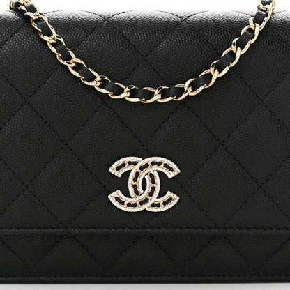 Chanel Caviar Quilted Crystal CC Wallet On Chain WOC Black 9 of 11