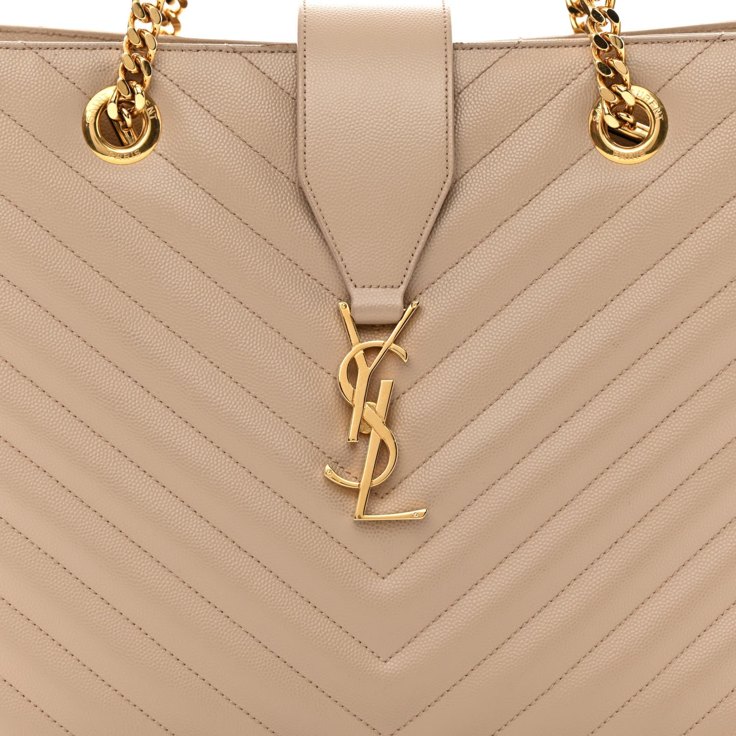 Saint Laurent Grain De Poudre Matelasse Chevron Monogram Shopping Bag Dark Beige 9 of 22