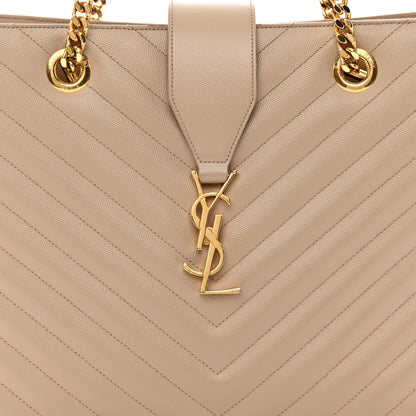 Saint Laurent Grain De Poudre Matelasse Chevron Monogram Shopping Bag Dark Beige 9 of 22