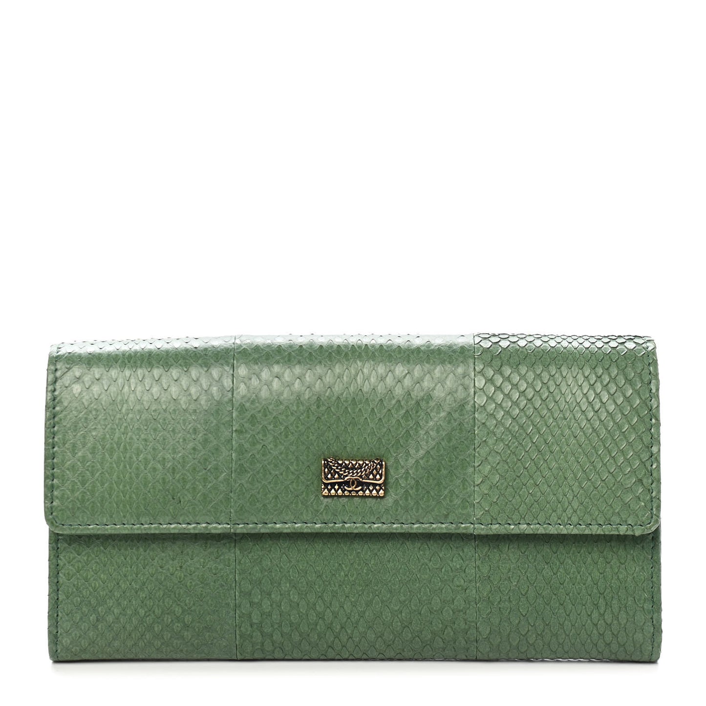 Snakeskin CC Long Flap Wallet Vert Fonce