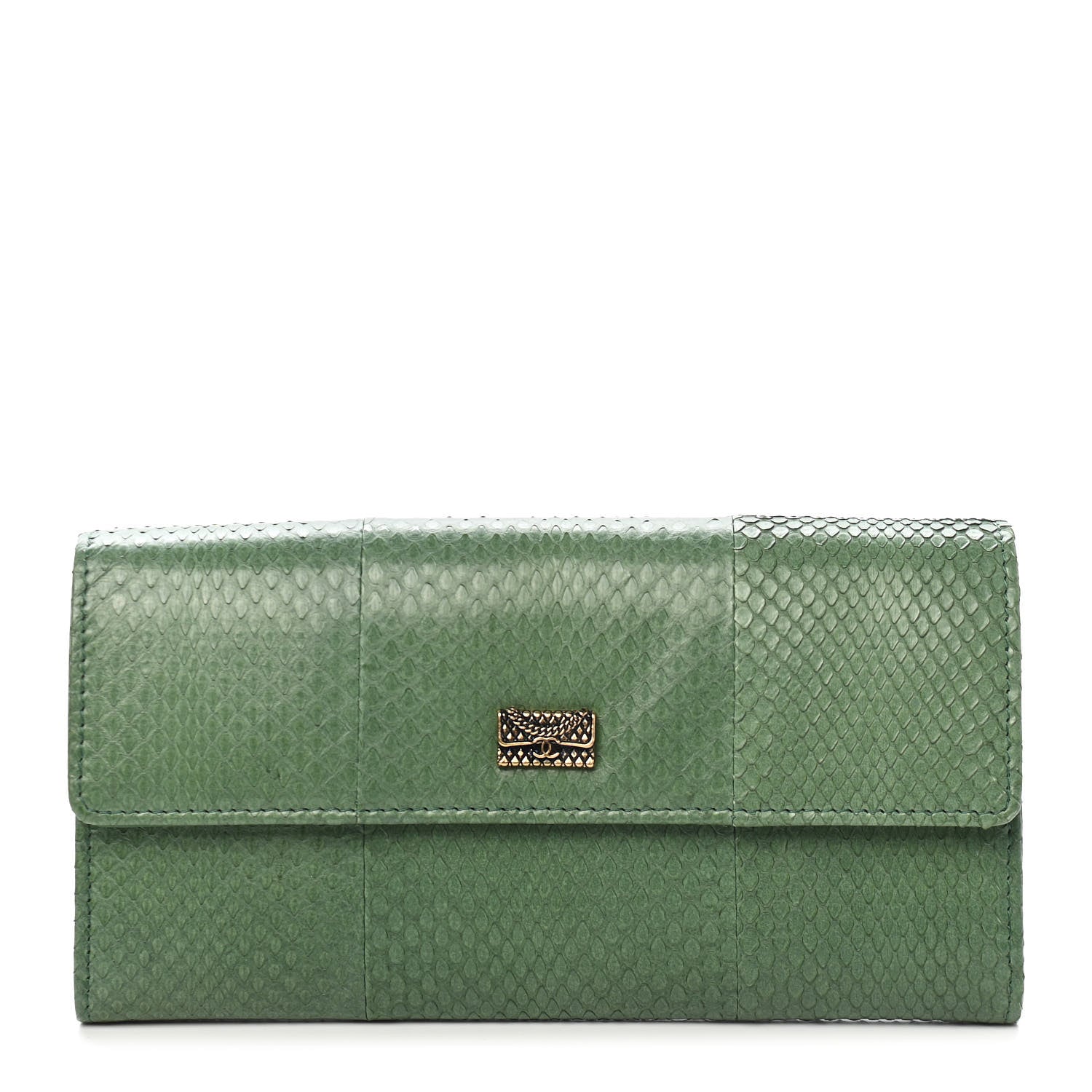 Chanel Snakeskin CC Long Flap Wallet Vert Fonce 1 of 10