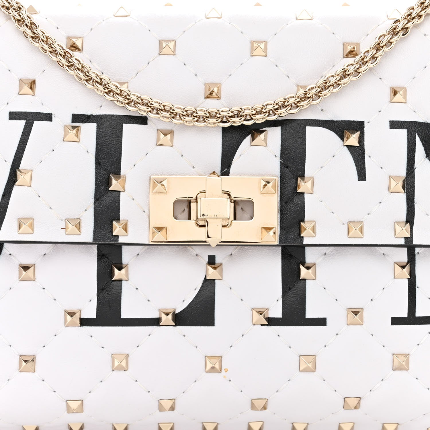 Valentino Garavani Lambskin VLTN Print Medium Rockstud Spike Shoulder Bag Optic White Black 7 of 9