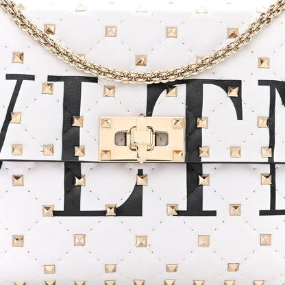 Valentino Garavani Lambskin VLTN Print Medium Rockstud Spike Shoulder Bag Optic White Black 7 of 9