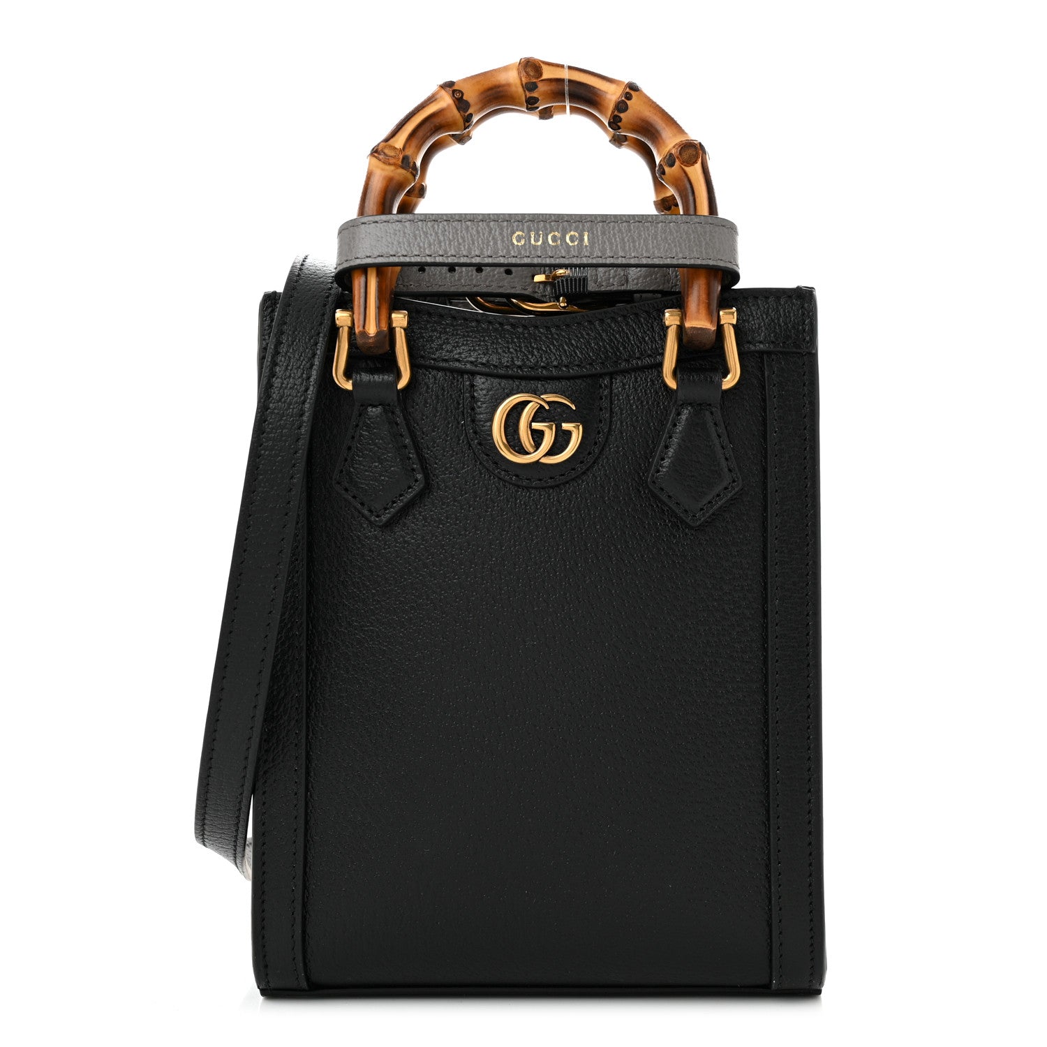 Gucci Textured Dollar Calfskin Mini Diana Tote Bag Black Dusty Grey 1 of 10
