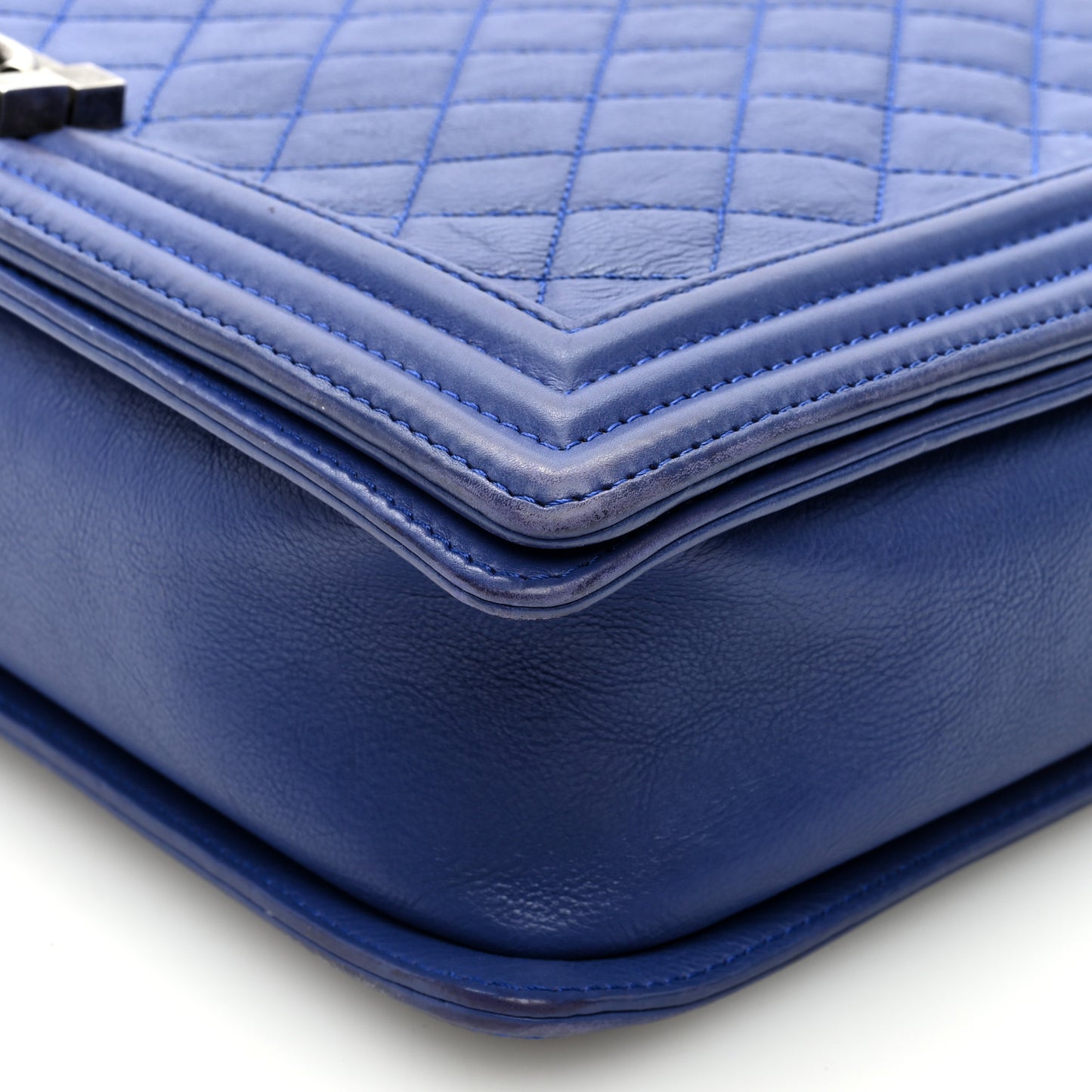 Calfskin Quilted Large Boy Flap Dark Blue