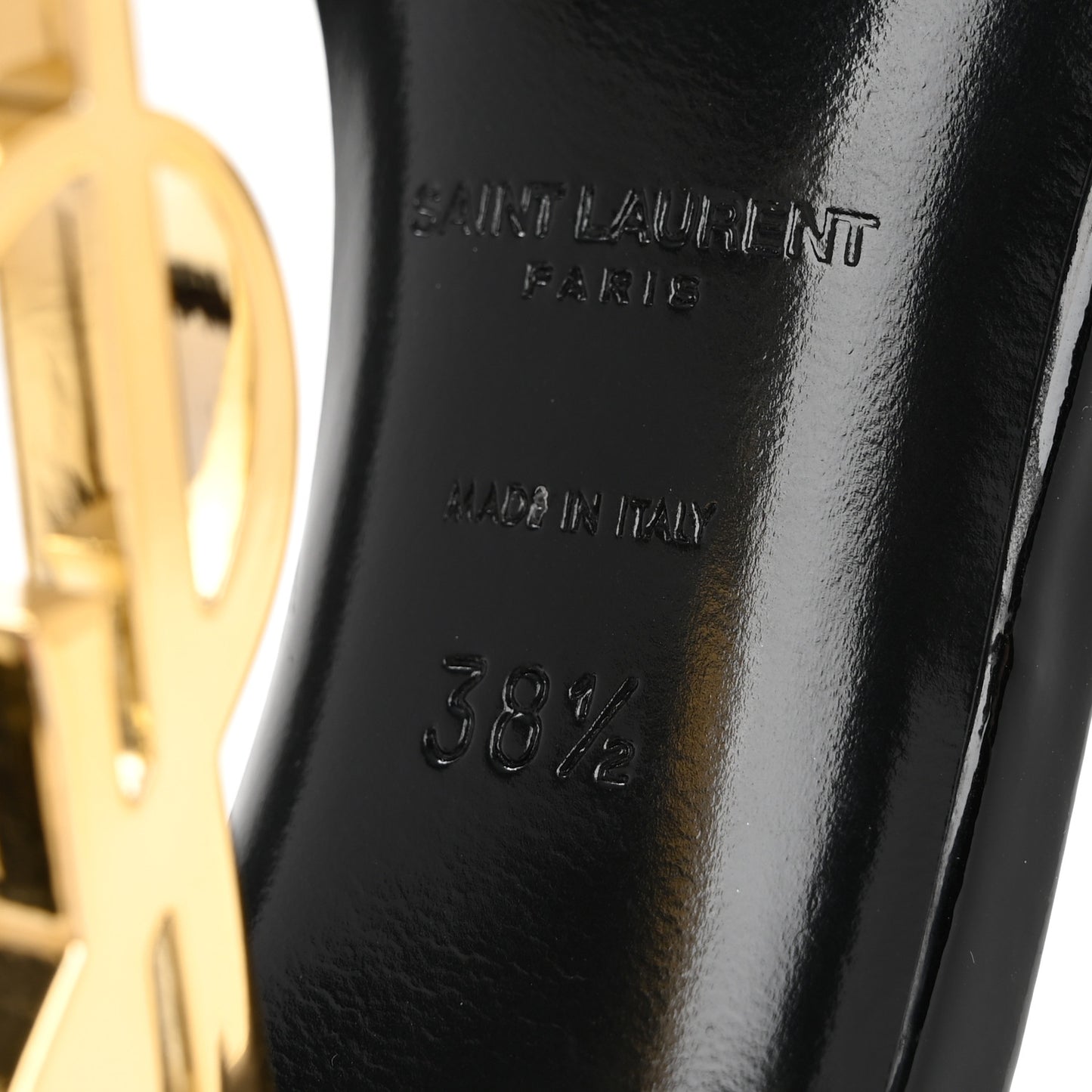 Patent Calfskin Opyum 110 Sandals 38.5 Black Gold