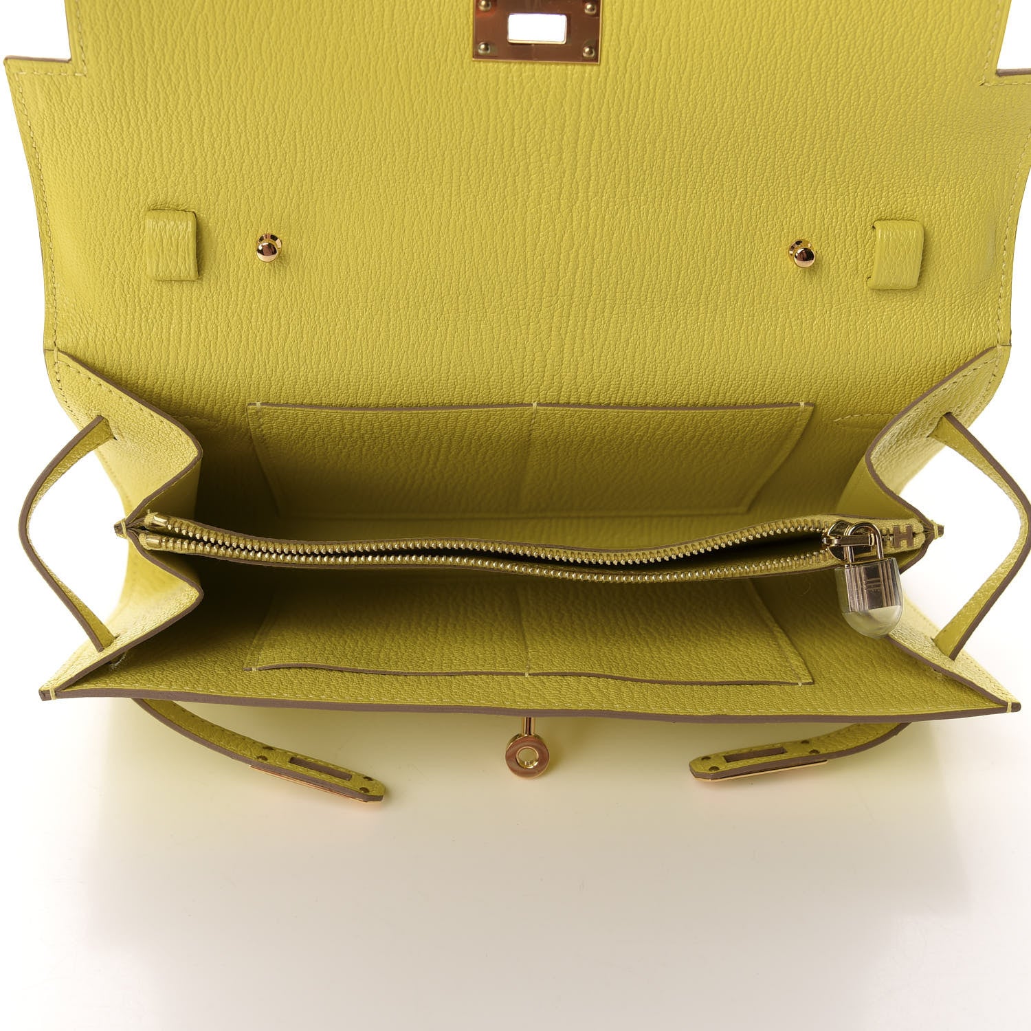 Hermes Chevre Mysore Kelly Wallet To Go Lime 5 of 10
