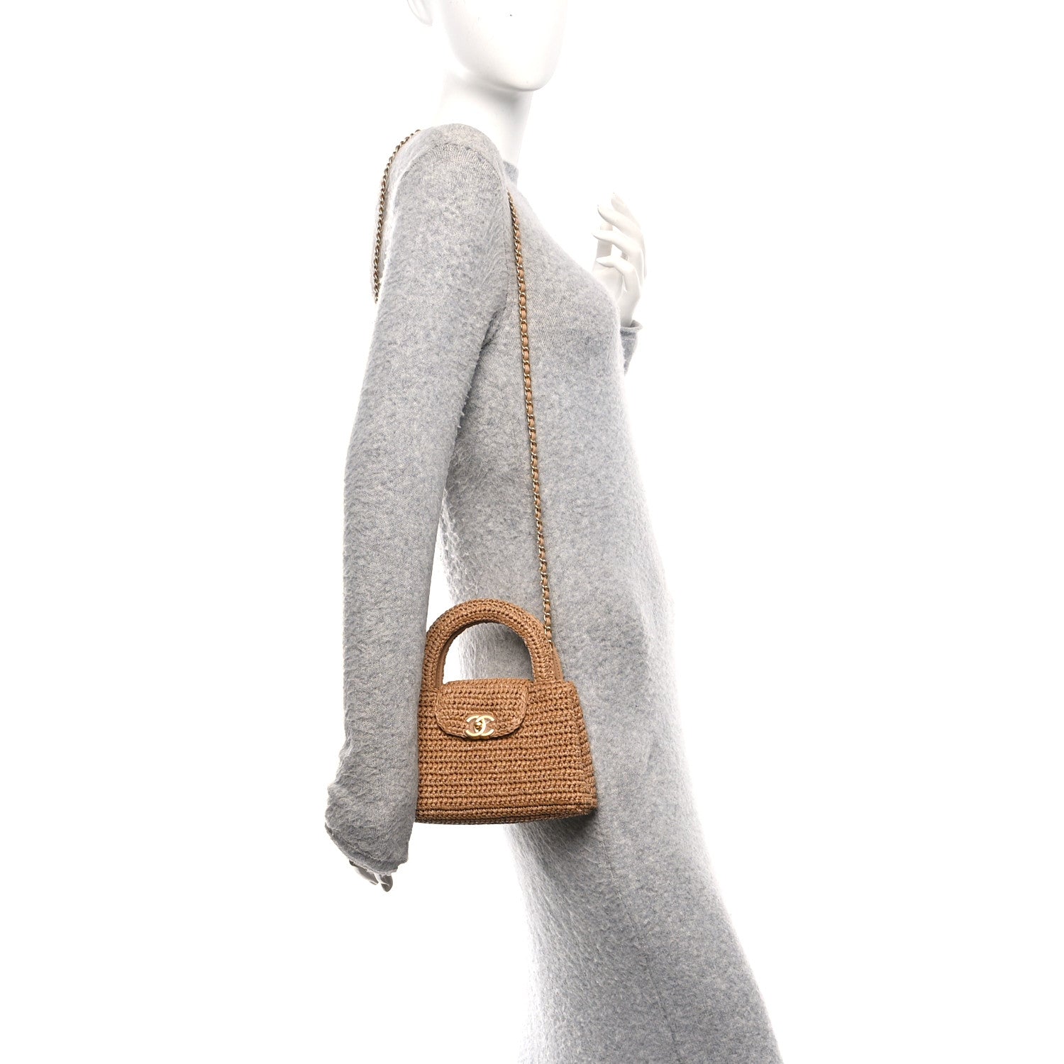 Chanel Braided Raffia Nano Kelly Flap Bag Dark Beige 2 of 11