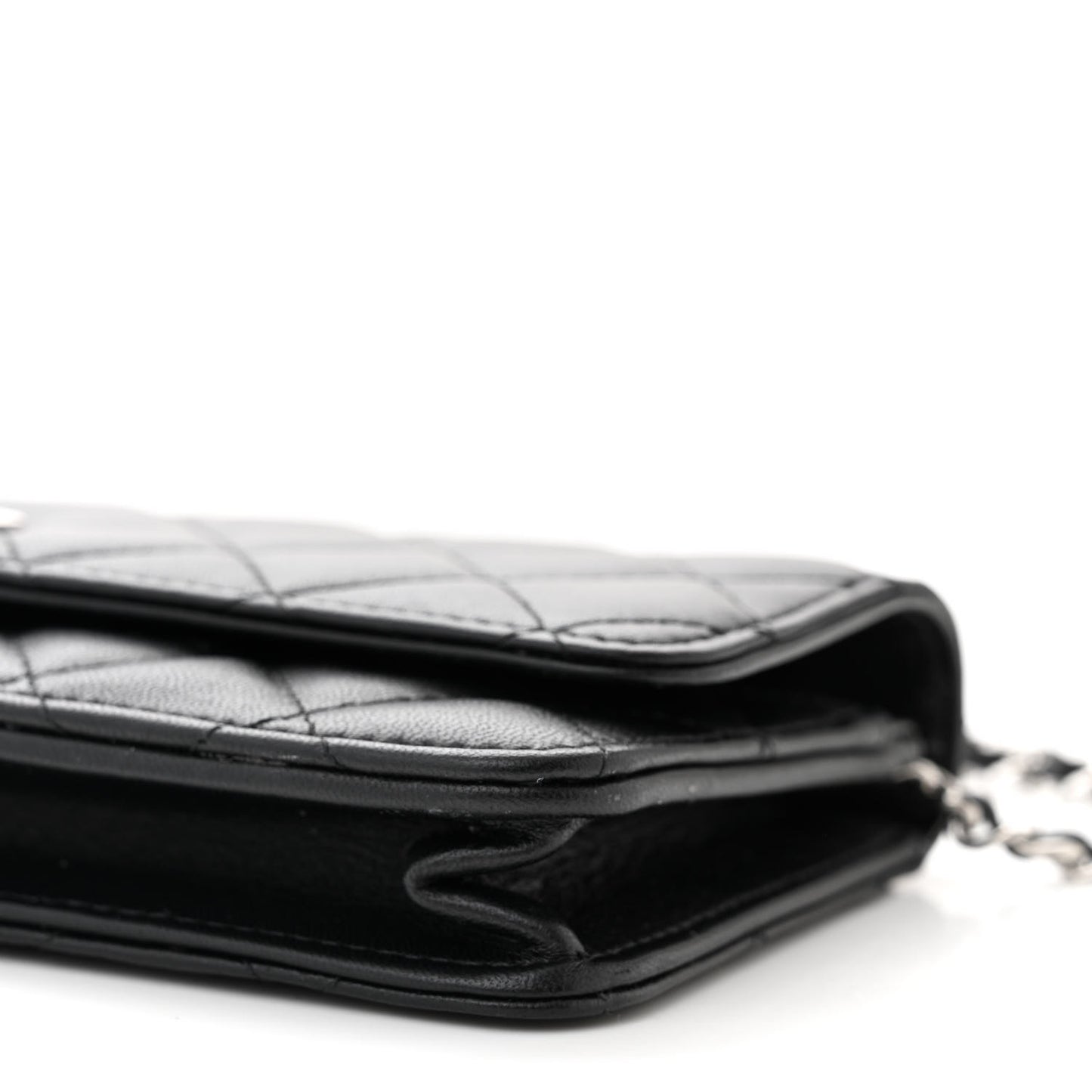 Lambskin Quilted Crystal Star Long Clutch With Chain Black