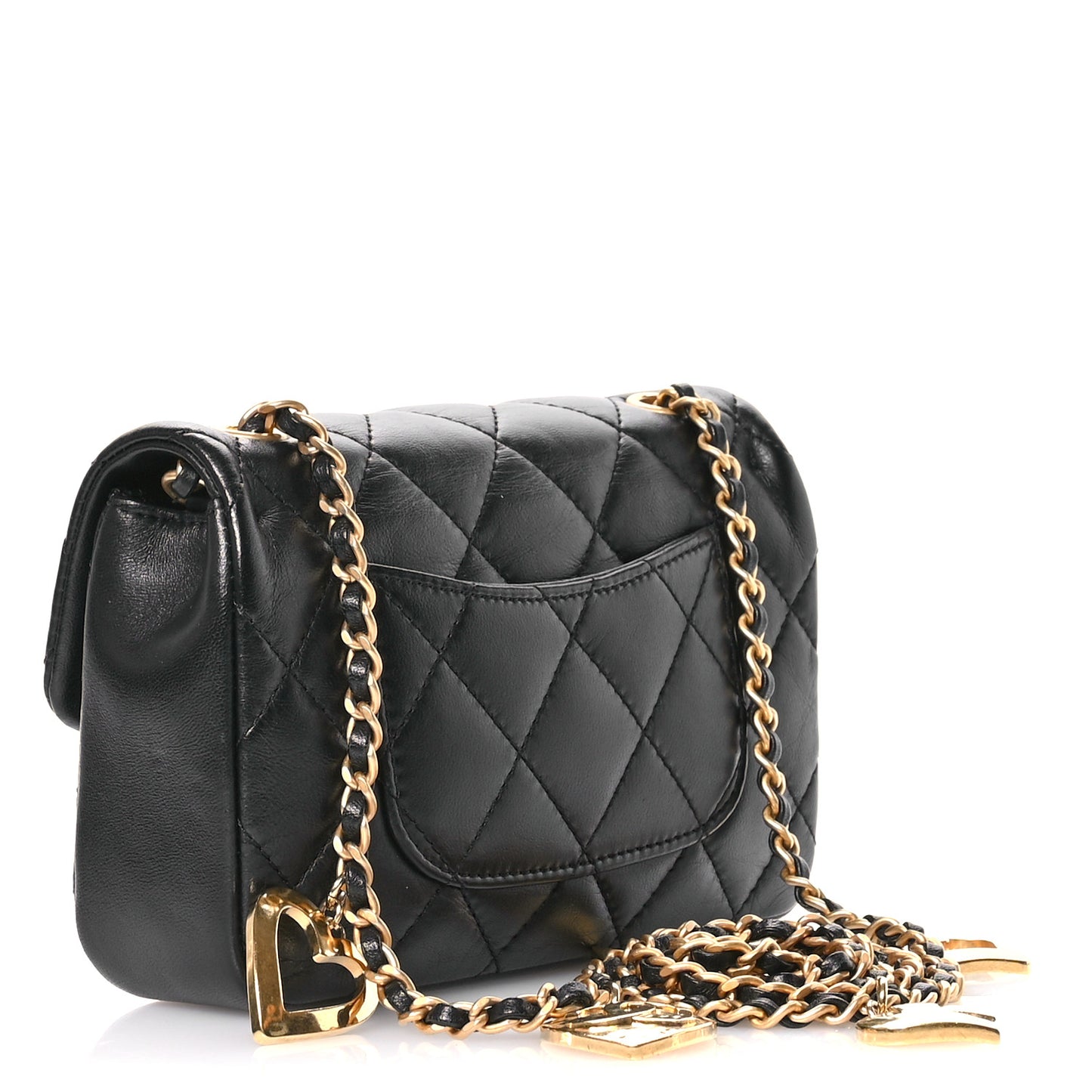 Lambskin Quilted Mini Heart Charms Flap Black