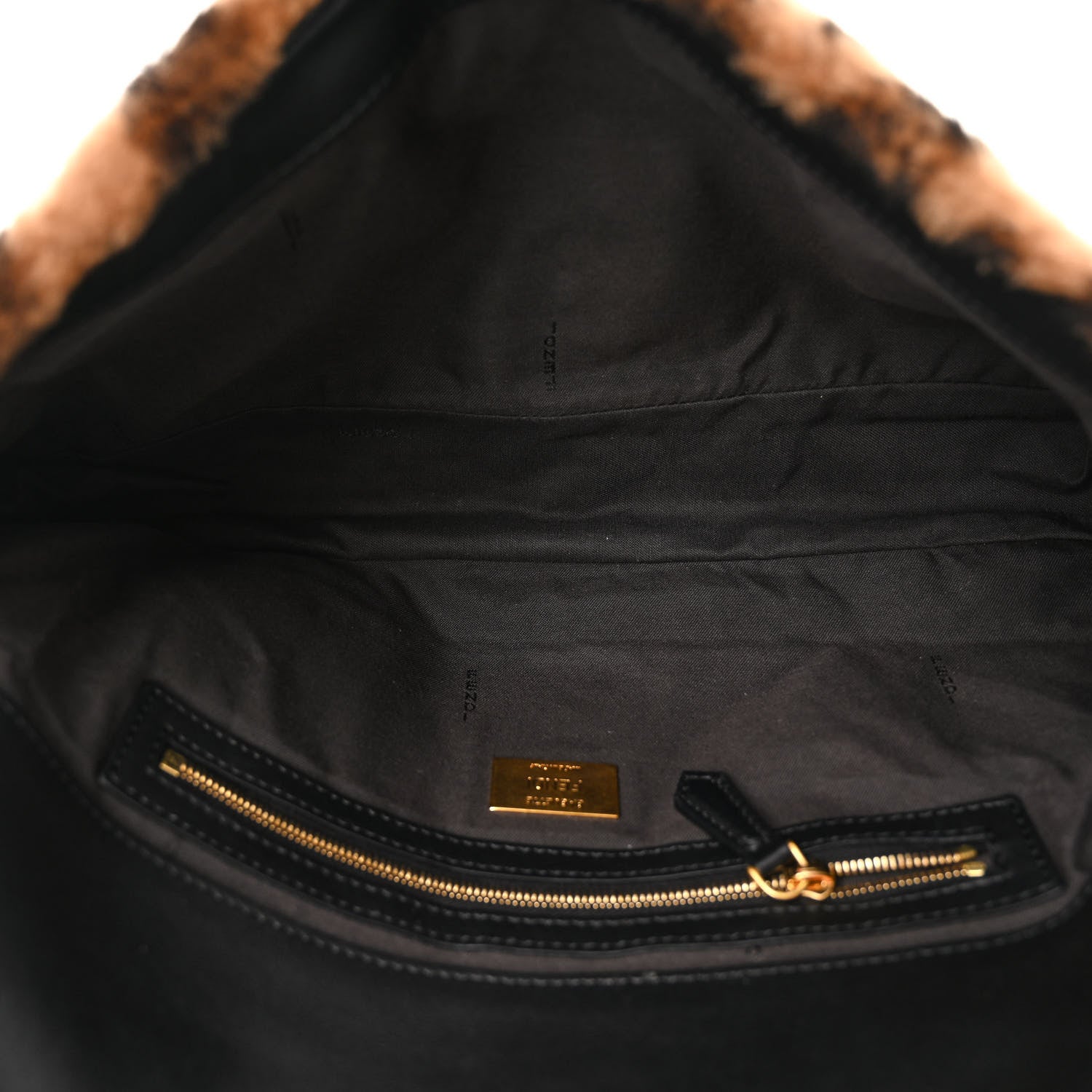 Fendi Shearling Vitello Dolce Macro FF 1974 Baguette Tobacco Black 5 of 9