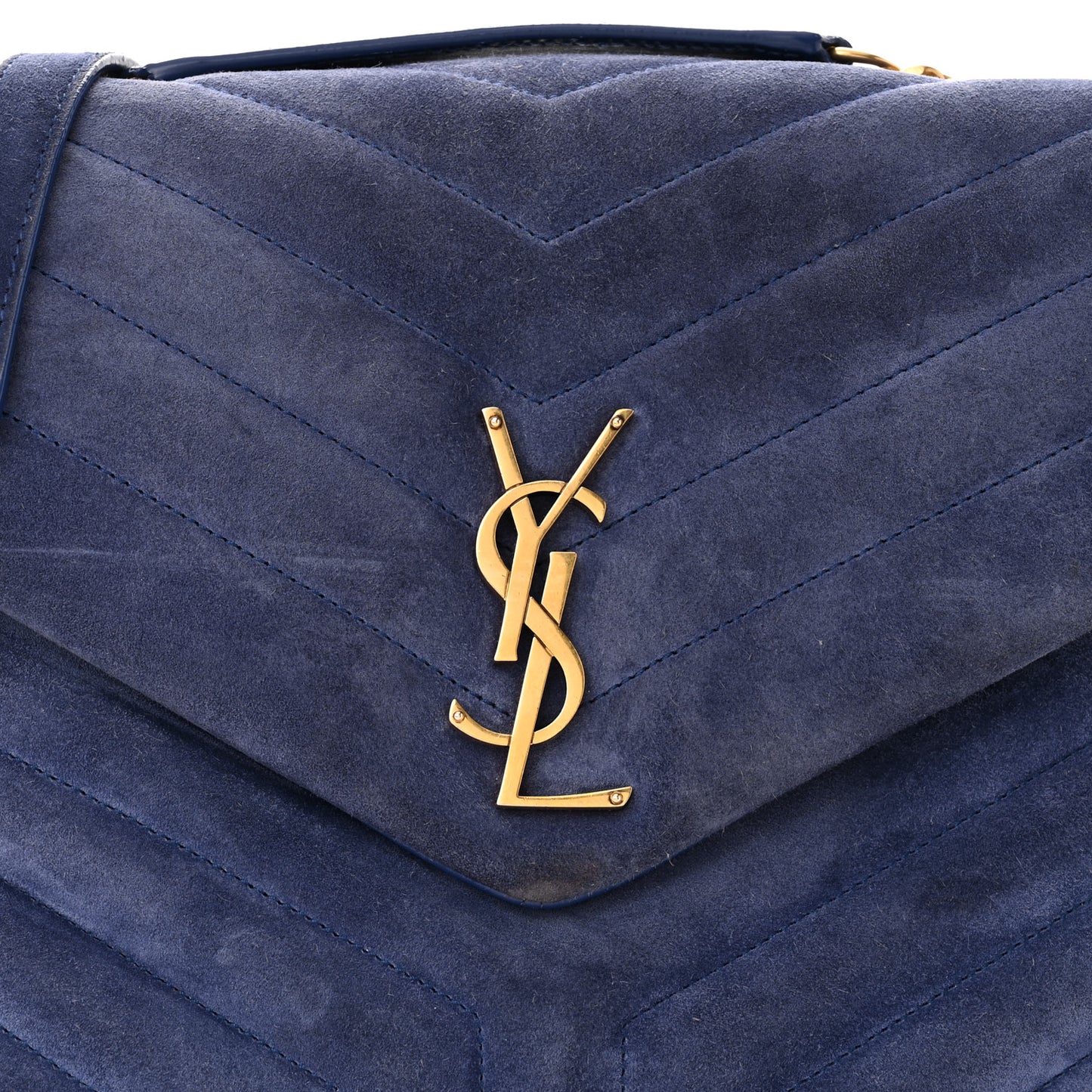 Suede Calfskin Y Quilted Monogram Medium Loulou Chain Satchel Blue