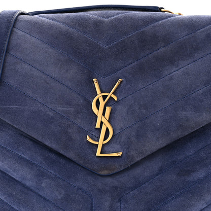 Saint Laurent Suede Calfskin Y Quilted Monogram Medium Loulou Chain Satchel Blue 8 of 13