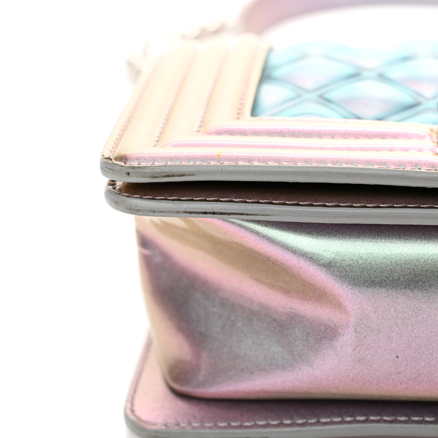 Chanel Iridescent Patent Calfskin PVC Quilted Small Boy Flap Light Purple 14 of 16