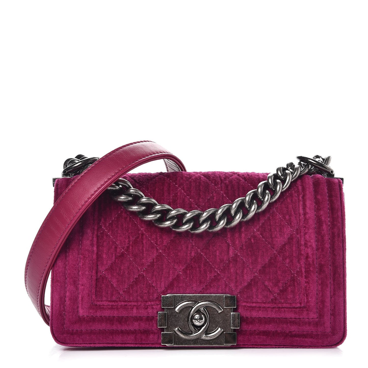 Velvet Quilted Small Boy Flap Fuchsia