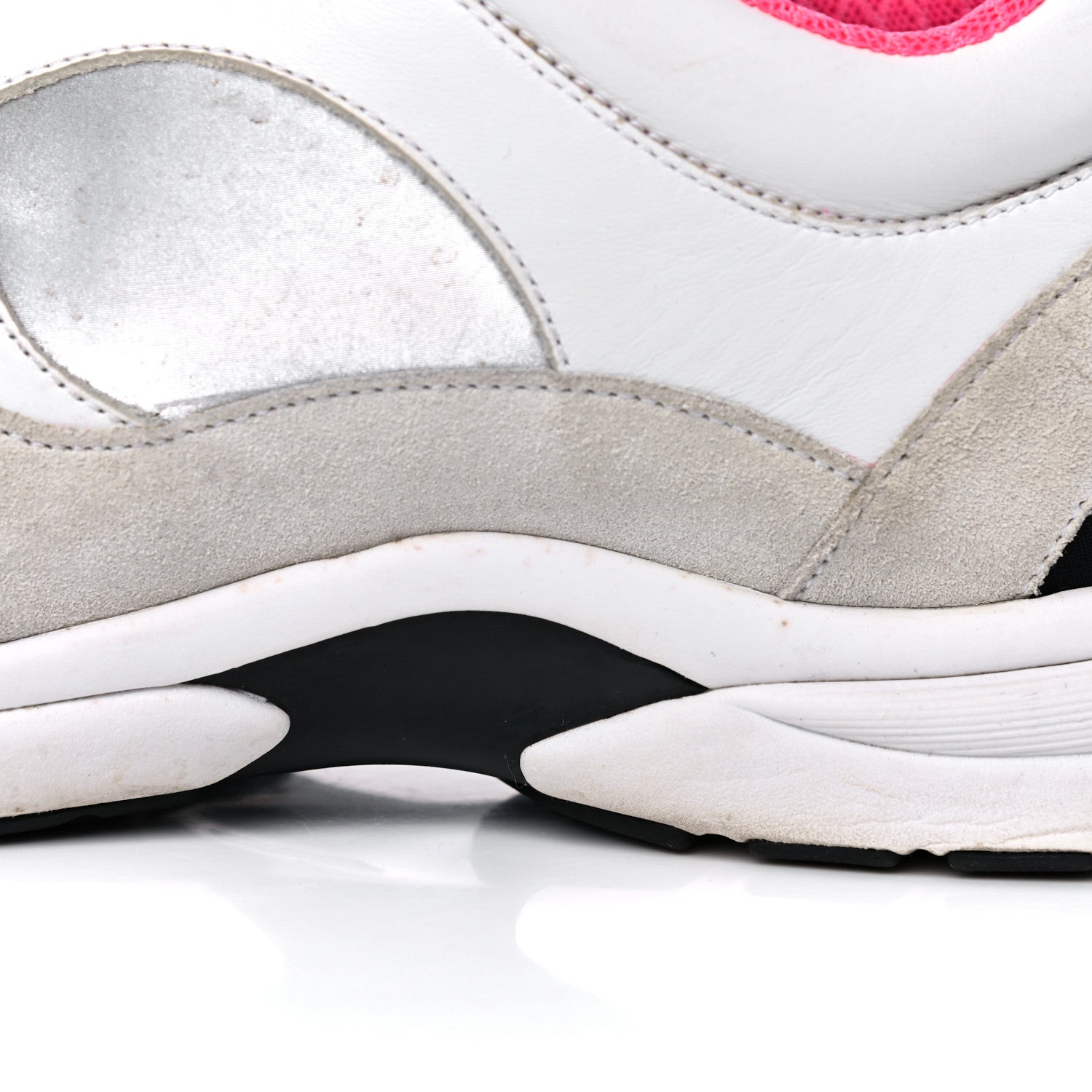 Chanel Calfskin Fabric Sneakers 39 White Silver Fluo Pink 12 of 24
