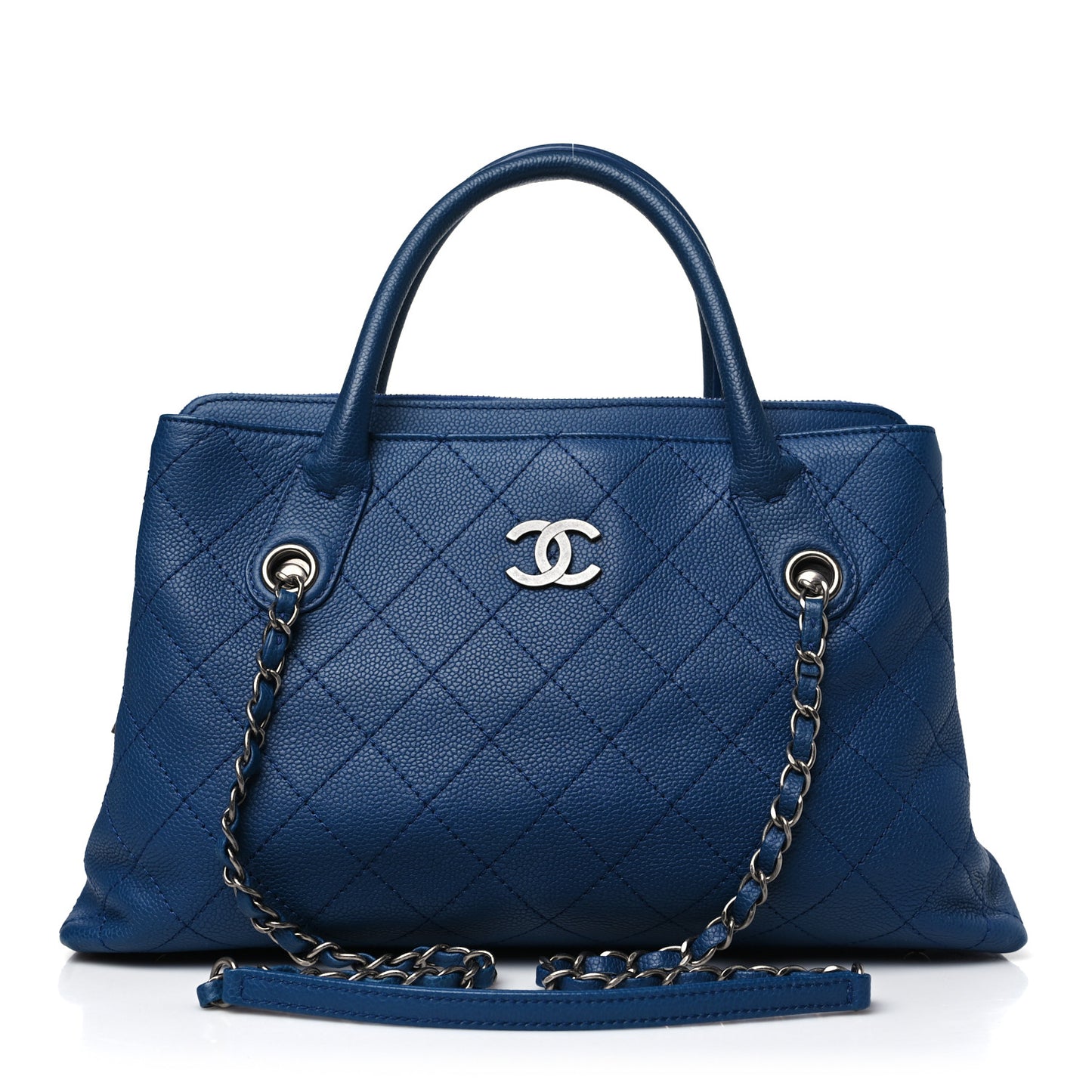 Grained Vegetal Calfskin Small Urban Shopping Tote Blue