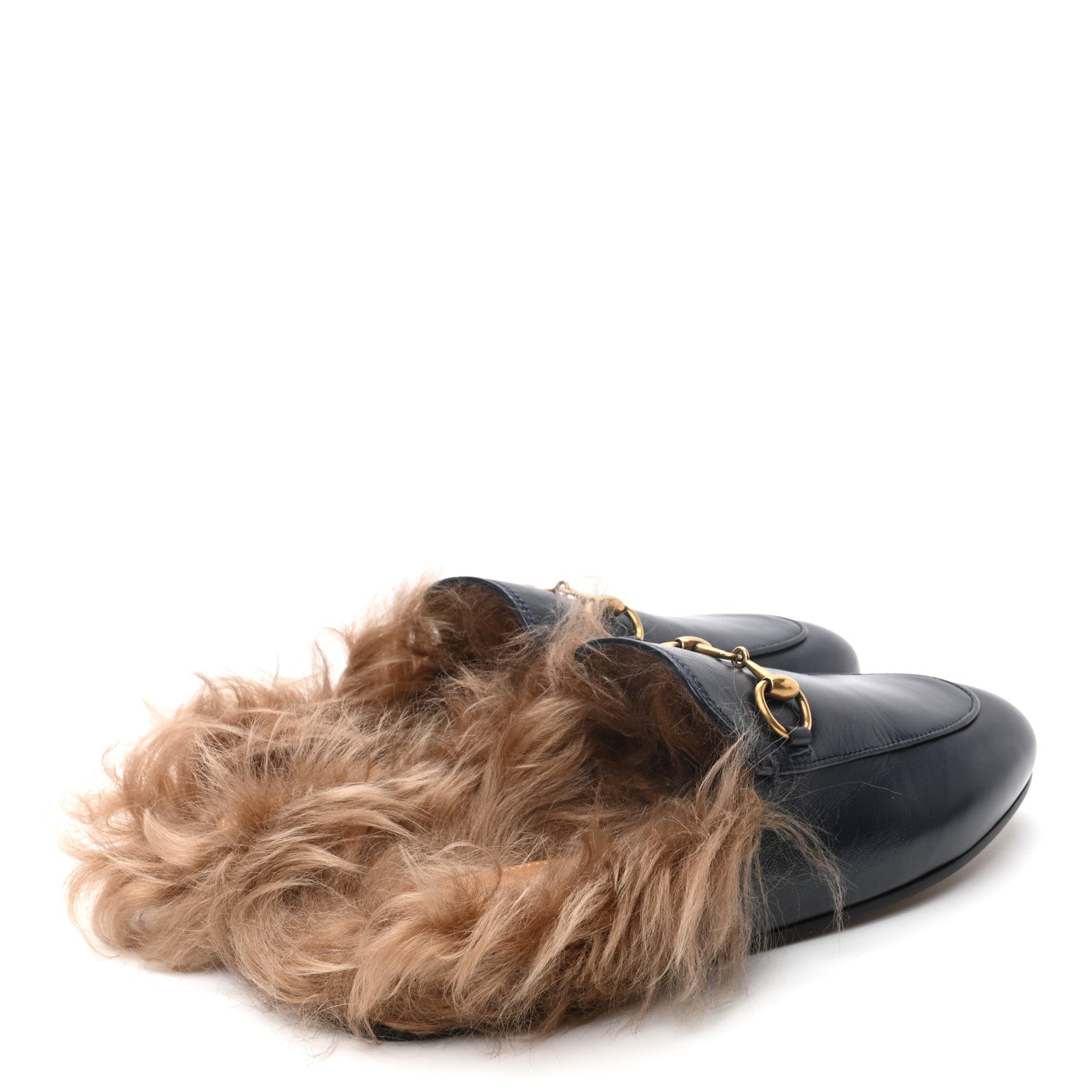 Gucci Calfskin Fur Womens Princetown Slippers 35 Blue Agata 4 of 6