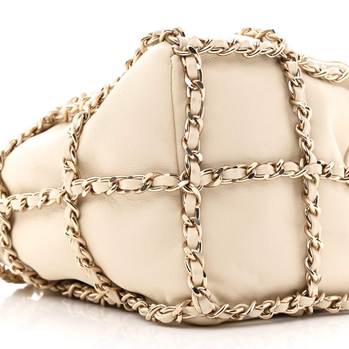 Lambskin Bucket Chain Drawstring Bag Beige