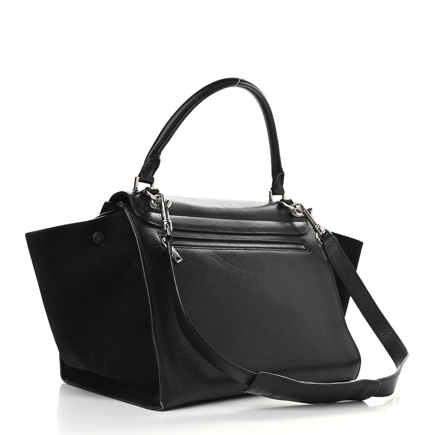 Drummed Calfskin Suede Medium Trapeze Black