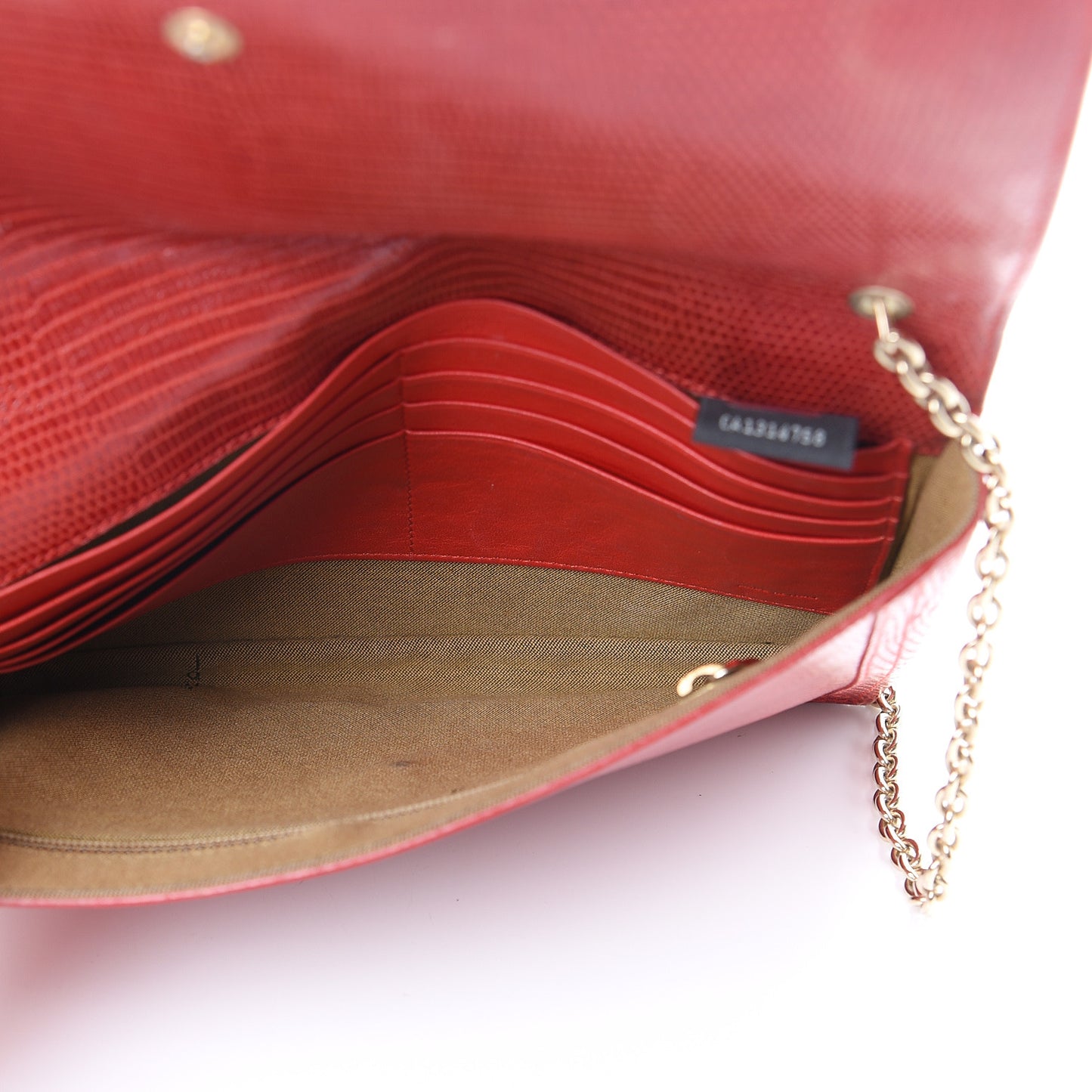Calfskin Lizard Embossed Wallet on Chain Red