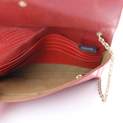 Fendi Calfskin Lizard Embossed Wallet on Chain Red 4 of 19