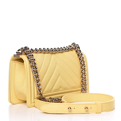 Chanel Caviar Chevron Quilted Small Boy Flap Yellow 3 of 11