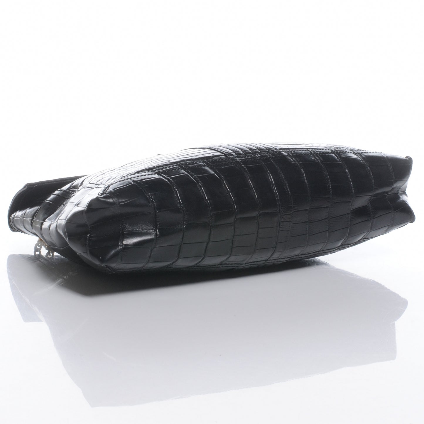 Calfskin Crocodile Embossed Maxi Baguette Black