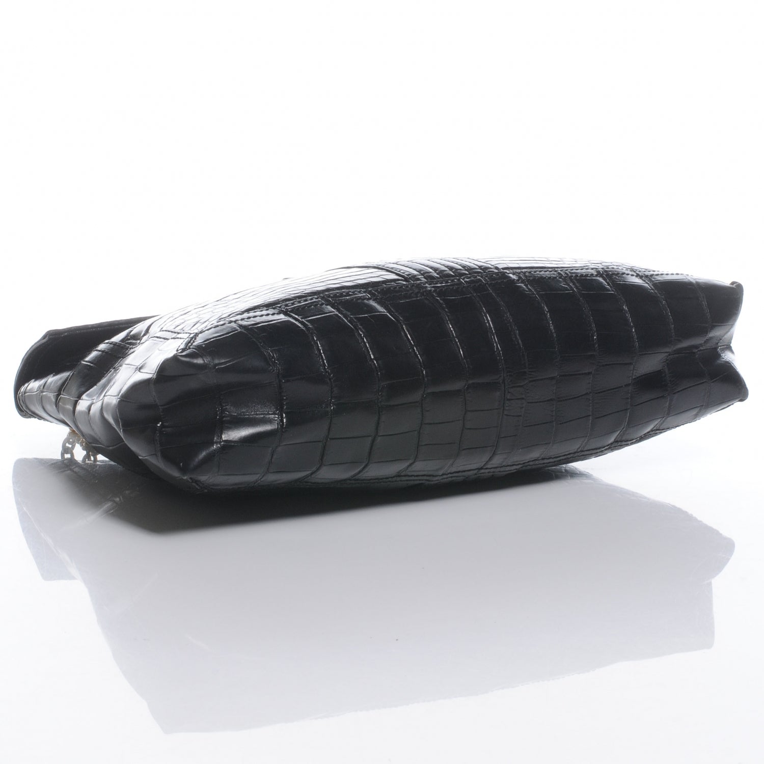 Fendi Calfskin Crocodile Embossed Maxi Baguette Black 4 of 9