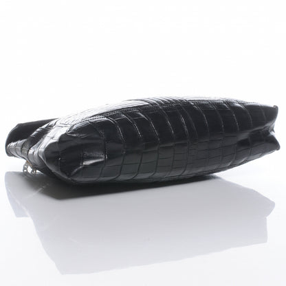 Fendi Calfskin Crocodile Embossed Maxi Baguette Black 4 of 9