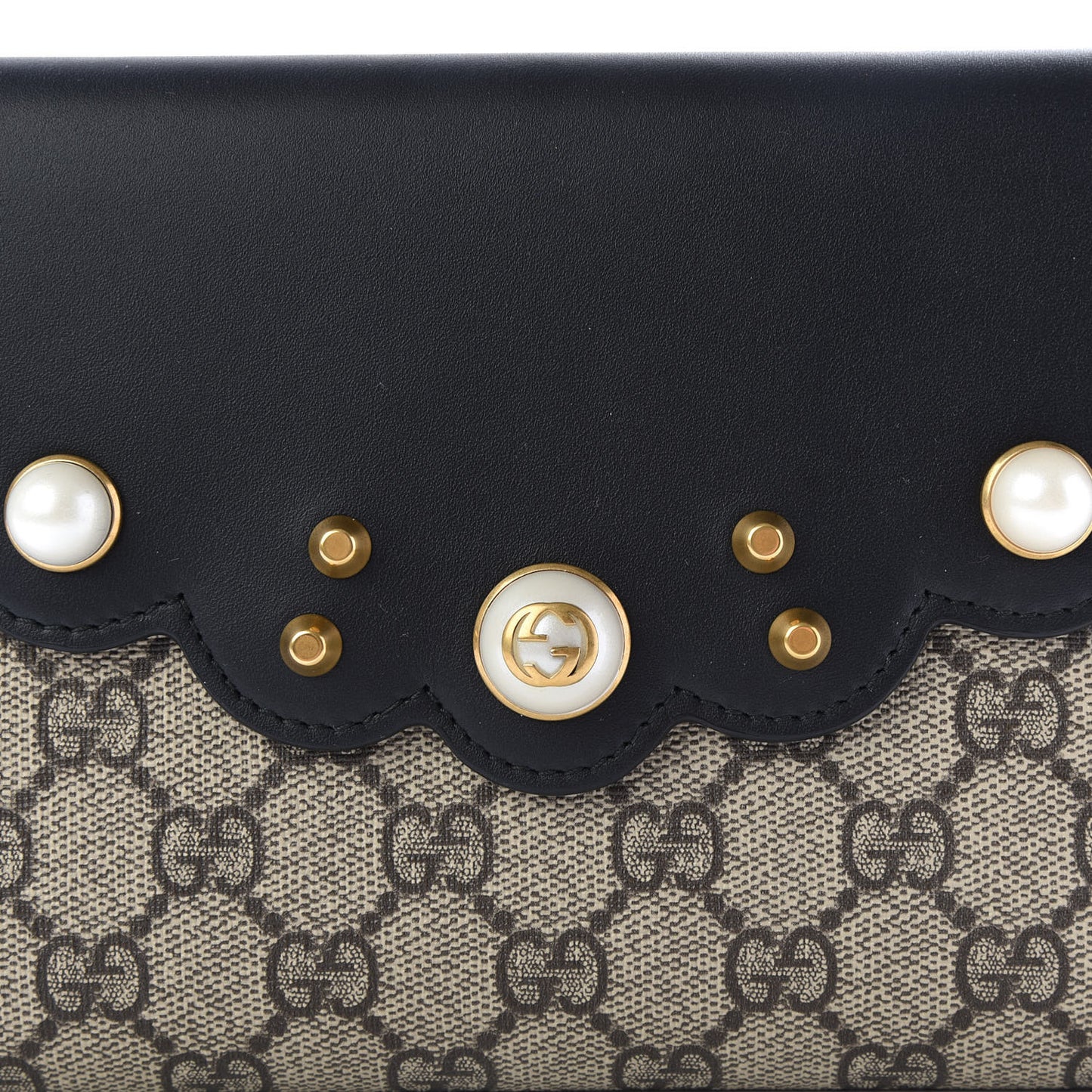 GG Supreme Monogram Mini Peony Pearly Clutch Black