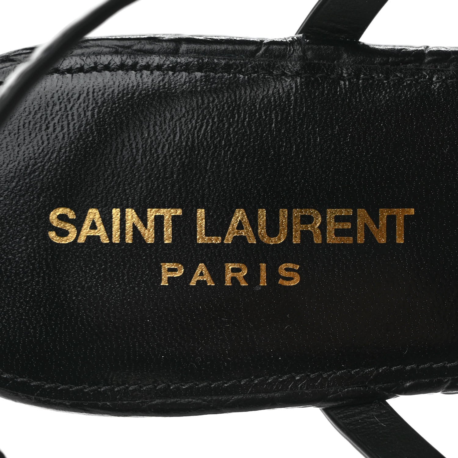 Saint Laurent Calfskin Crocodile Embossed Cassandra Monogram Sandals 38.5 Black 7 of 9