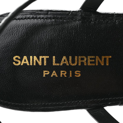 Saint Laurent Calfskin Crocodile Embossed Cassandra Monogram Sandals 38.5 Black 7 of 9