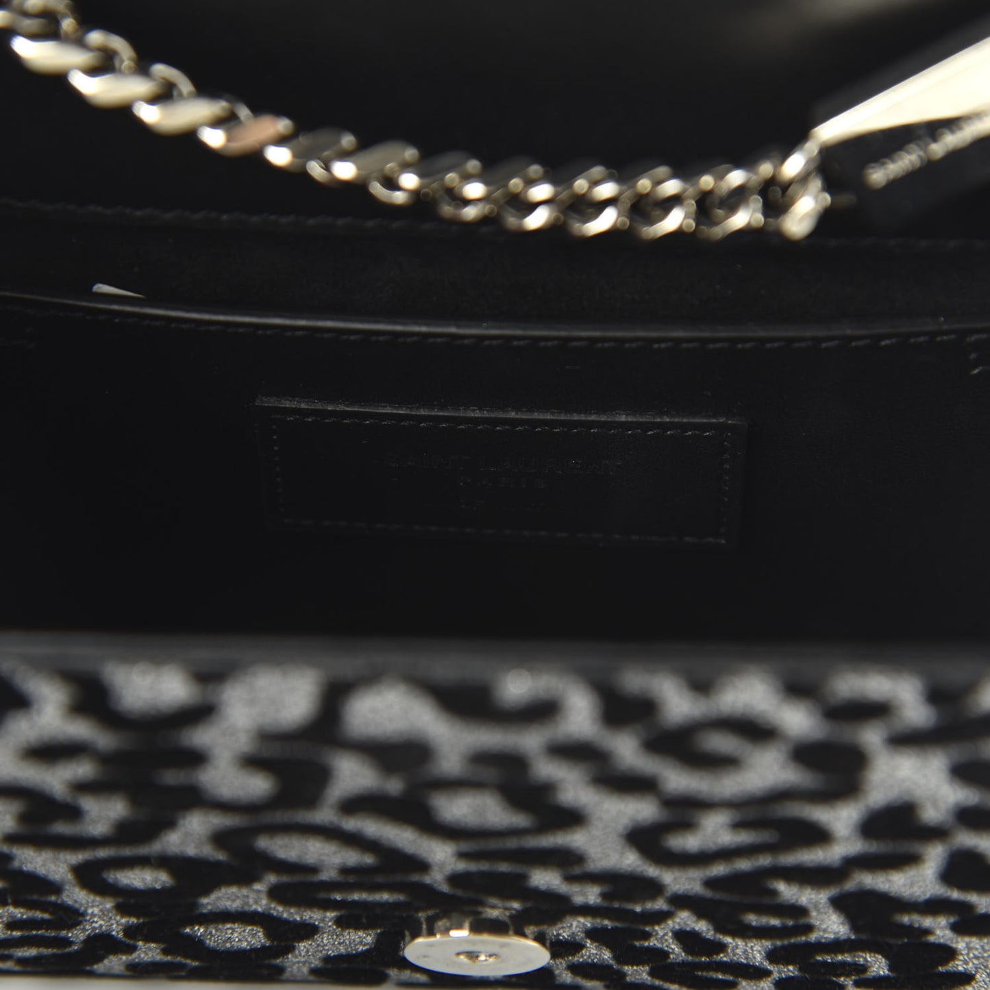 Glitter Leopard Small Monogram Kate Tassel Satchel Platine Black