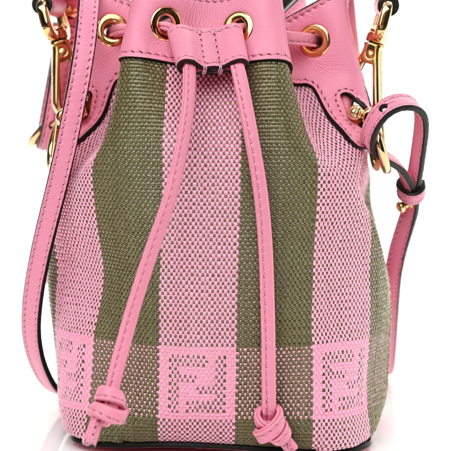 Raffia Vitello Seta F is Fendi Pequin Gingham Woven Mini Mon Tresor Bucket Bag Military Rosa Lollypop