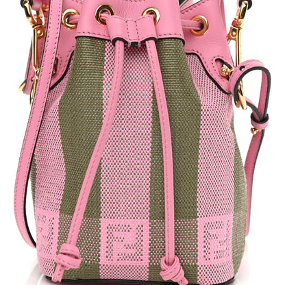 Fendi Raffia Vitello Seta F is Fendi Pequin Gingham Woven Mini Mon Tresor Bucket Bag Military Rosa Lollypop 10 of 10