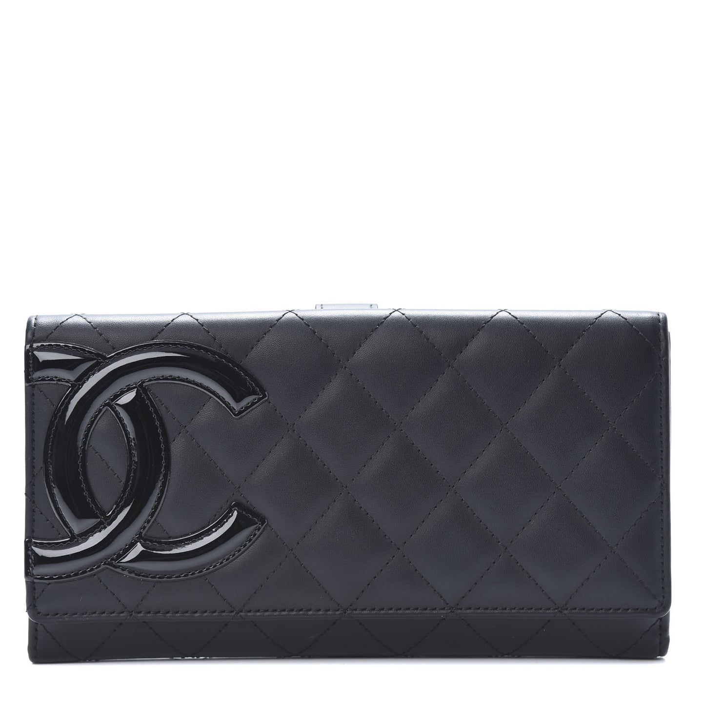 Calfskin Quilted Cambon Gusset Flap Wallet Black
