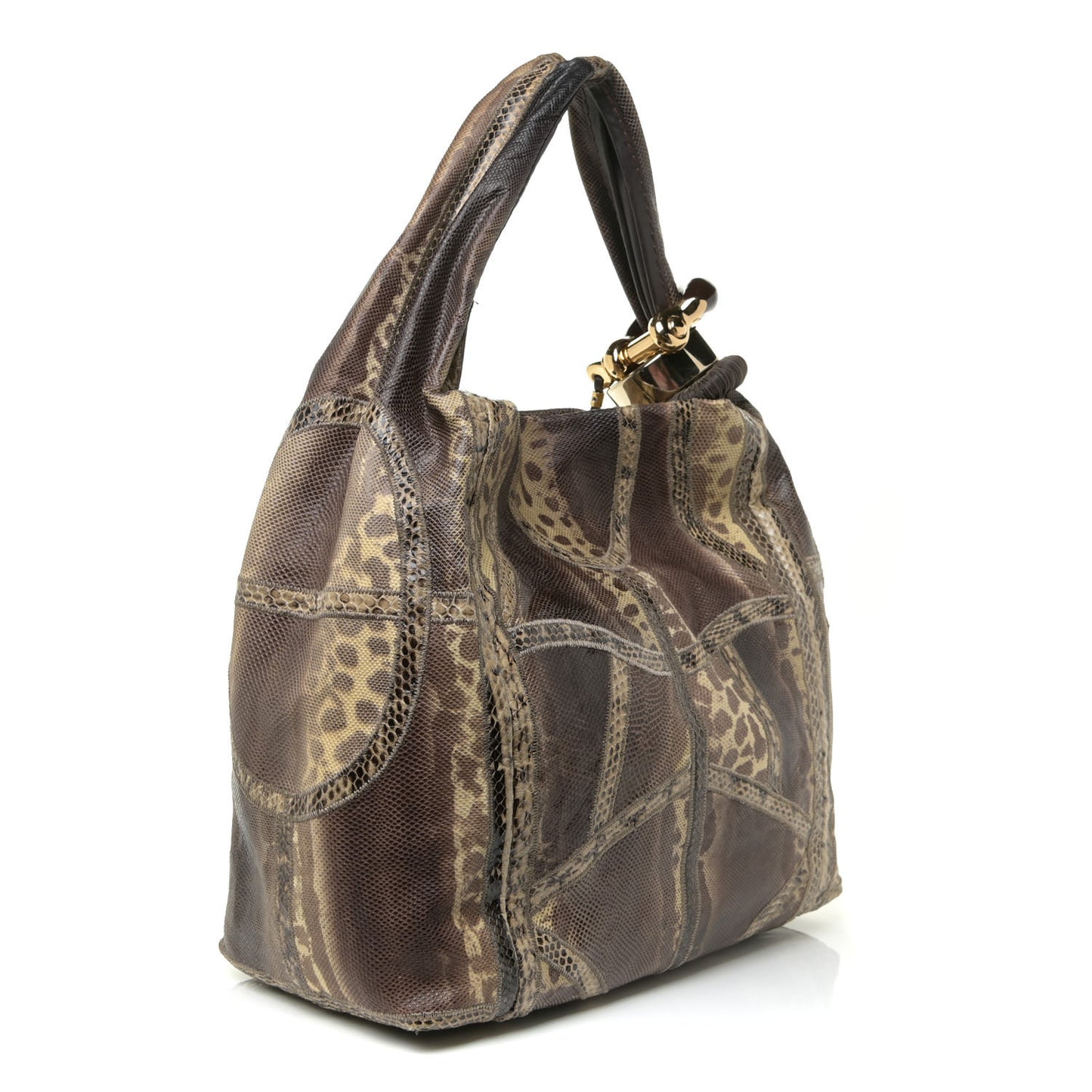 Snakeskin Patchwork Medium Saba Hobo Brown