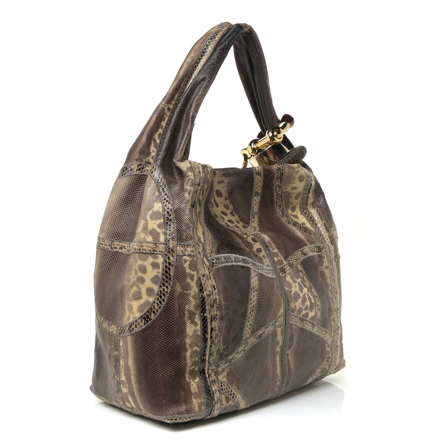 Jimmy Choo Snakeskin Patchwork Medium Saba Hobo Brown 2 of 12