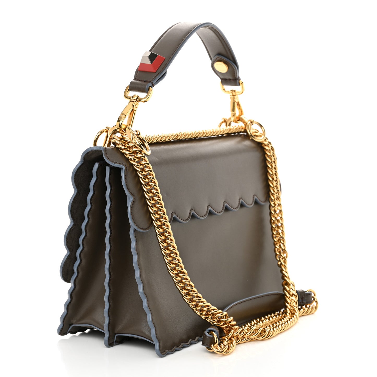 Vitello Liberty Scalloped Studded Kan I Shoulder Bag Carbone