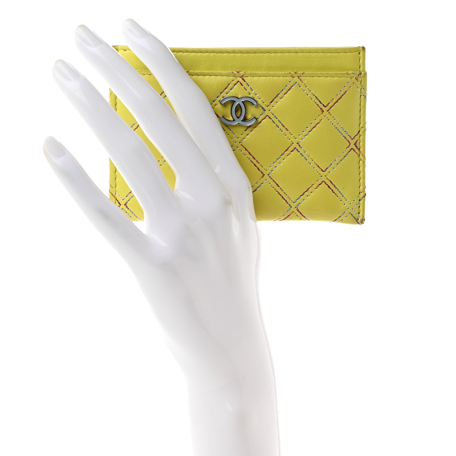 Chanel Lambskin Double Stitch Quilted Card Holder Light Green Light Blue 2 of 9