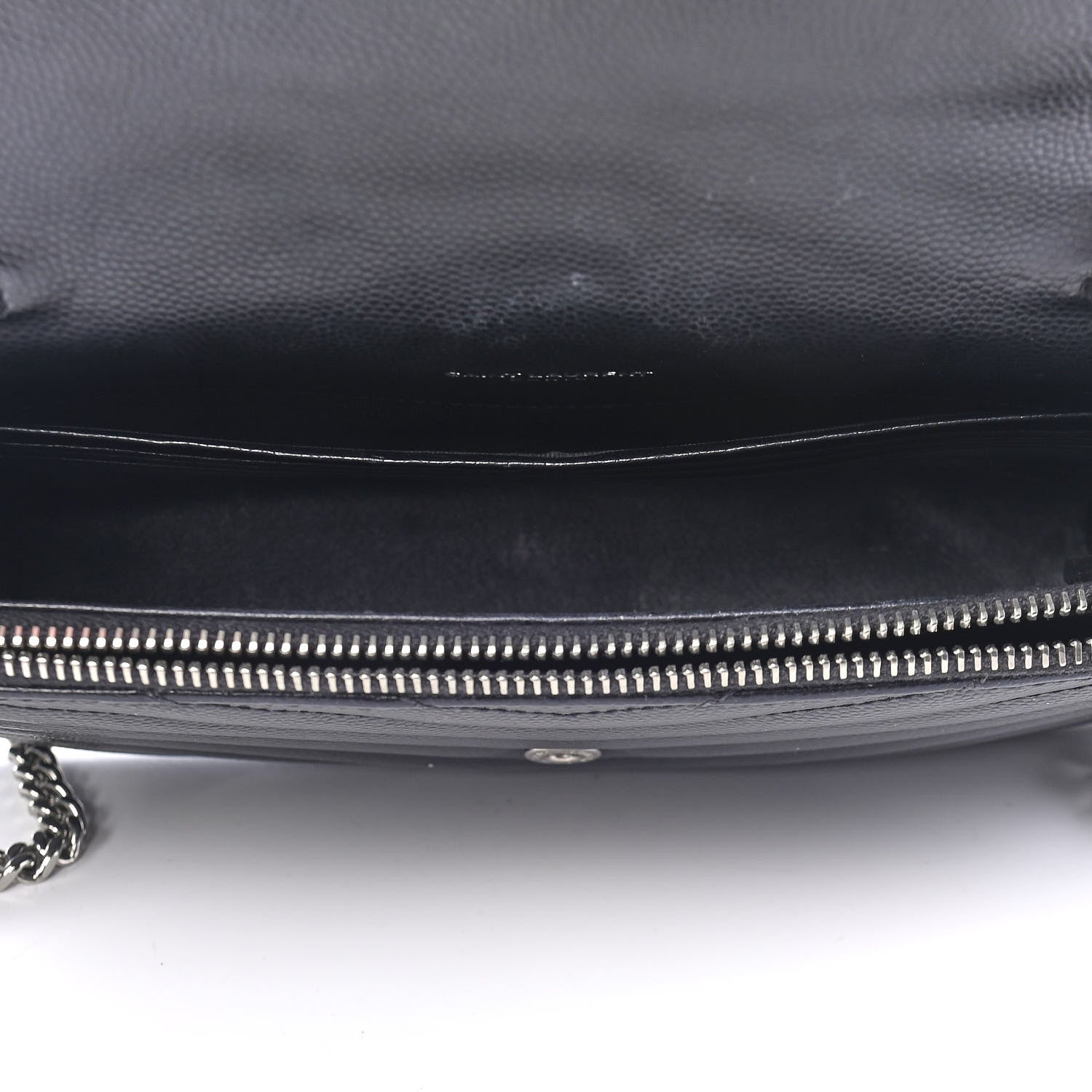 Saint Laurent Grain De Poudre Matelasse Chevron Monogram Envelope Chain Wallet Black 4 of 9